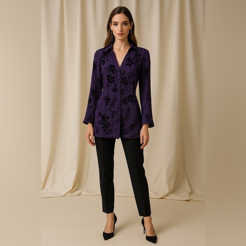 💜 CATO Blouse - Purple with Black Floral Accent  💜 - Picture 13 of 14